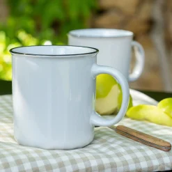 Mug en grès avec liseré noir 68cl - blanc