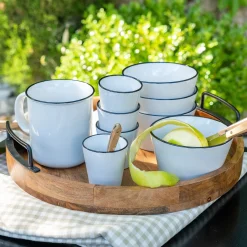 Mug en grès avec liseré noir 68cl - blanc