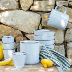 Mug en grès avec liseré noir 68cl - blanc