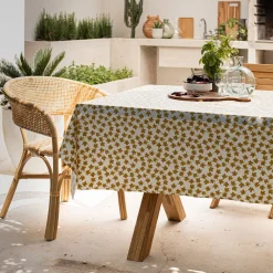 Nappe enduite en coton motif figuier - jaune argan 150x250cm