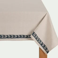 Nappe finition imprimé Kissos en lin et coton 150x250cm - beige alpilles