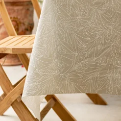 Nappe rectangulaire en coton enduit motif laurier 150x300cm - beige alpilles
