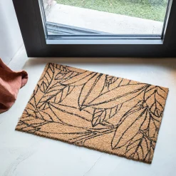 Paillasson en fibres de noix de coco et revers en vinyle à motifs laurier - naturel 80x50cm