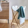 Panier à linge en polycoton et bambou H67xL46cm - blanc