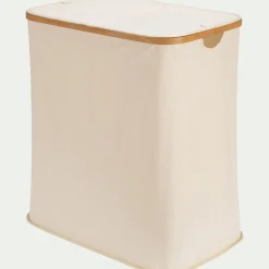 Panier à linge en polycoton et bambou H60xL54cm - blanc
