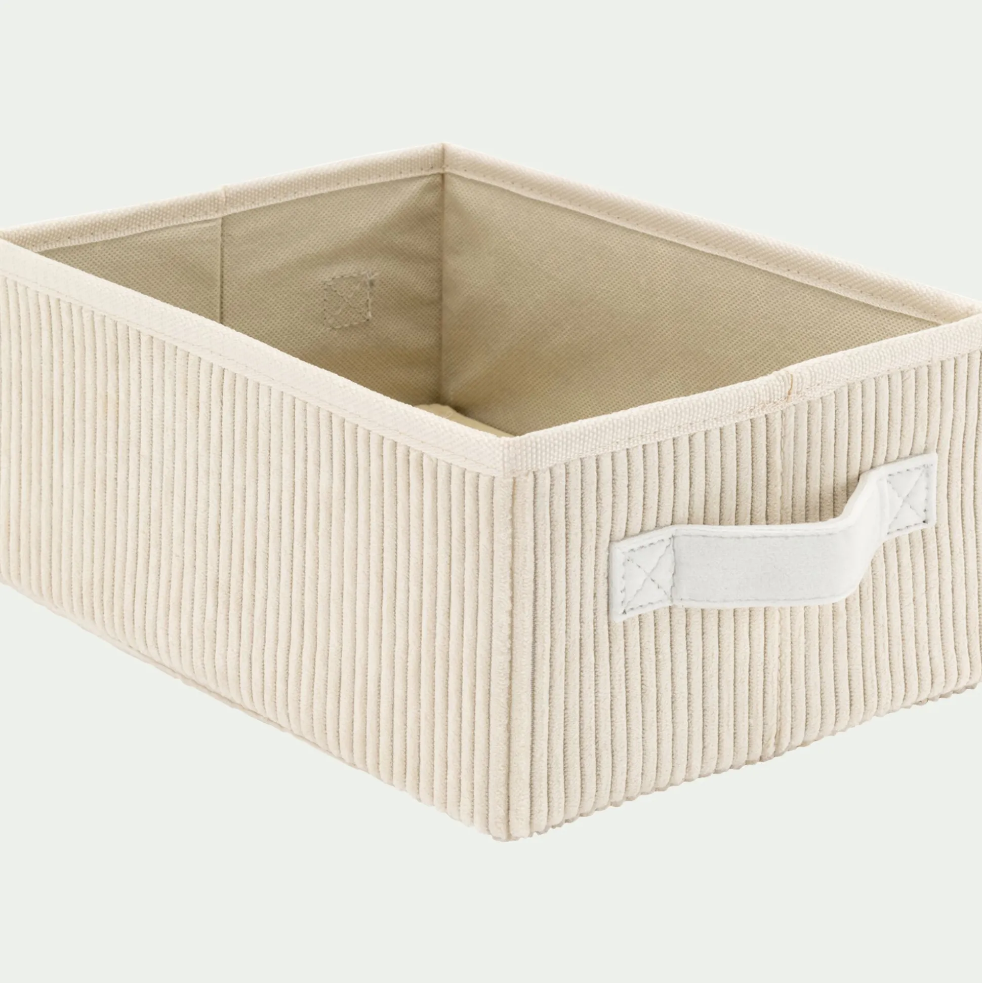 Panier de rangement en velours côtelé H12xL26xl20 cm - blanc ventoux