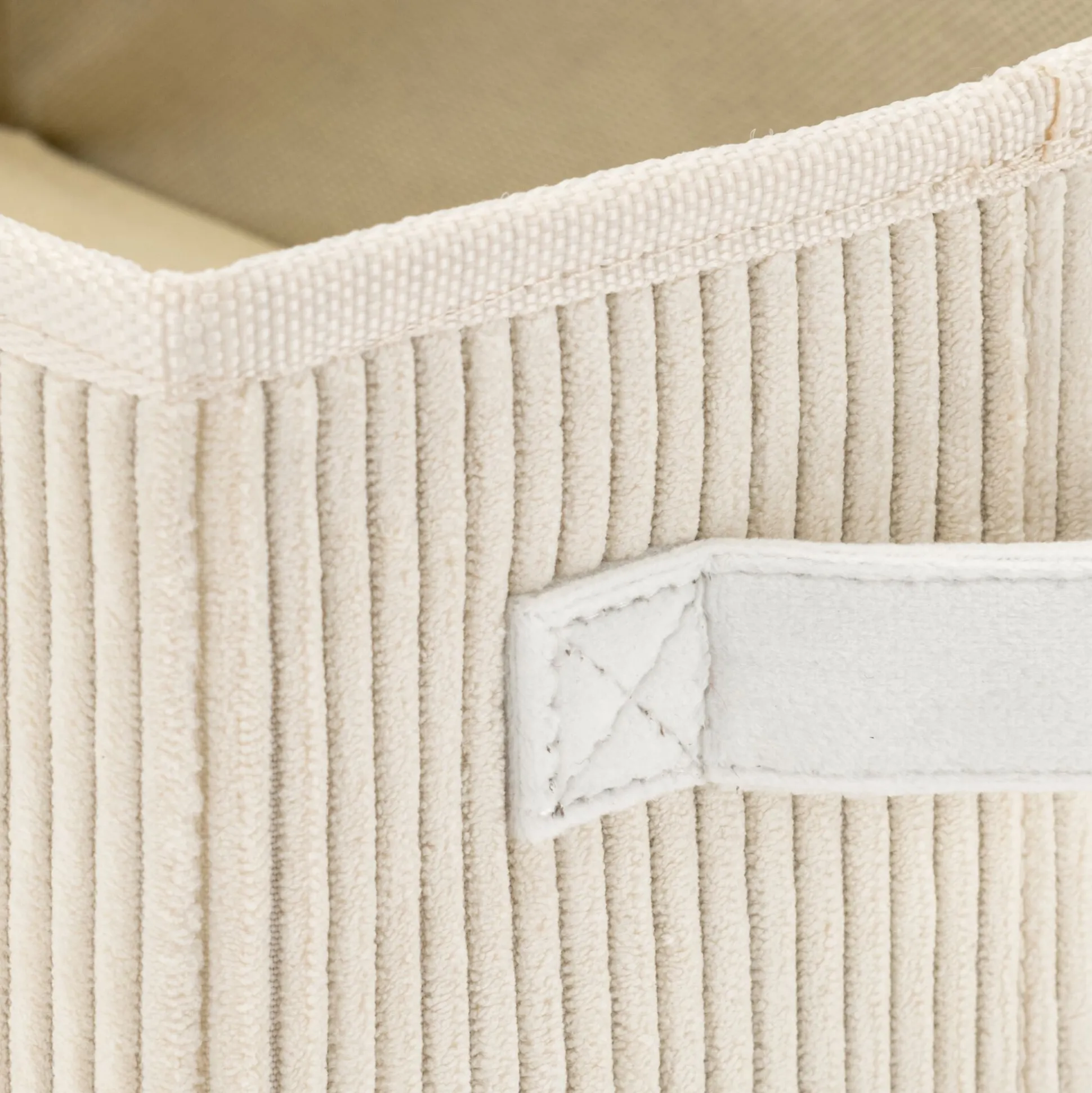 Panier de rangement en velours côtelé H12xL26xl20 cm - blanc ventoux