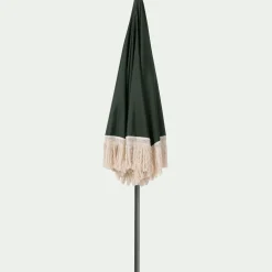 Parasol à franges et pied de parasol D180cm - vert kaki