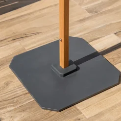 Parasol droit et sa base en aluminium effet bois 200x200cm - gris