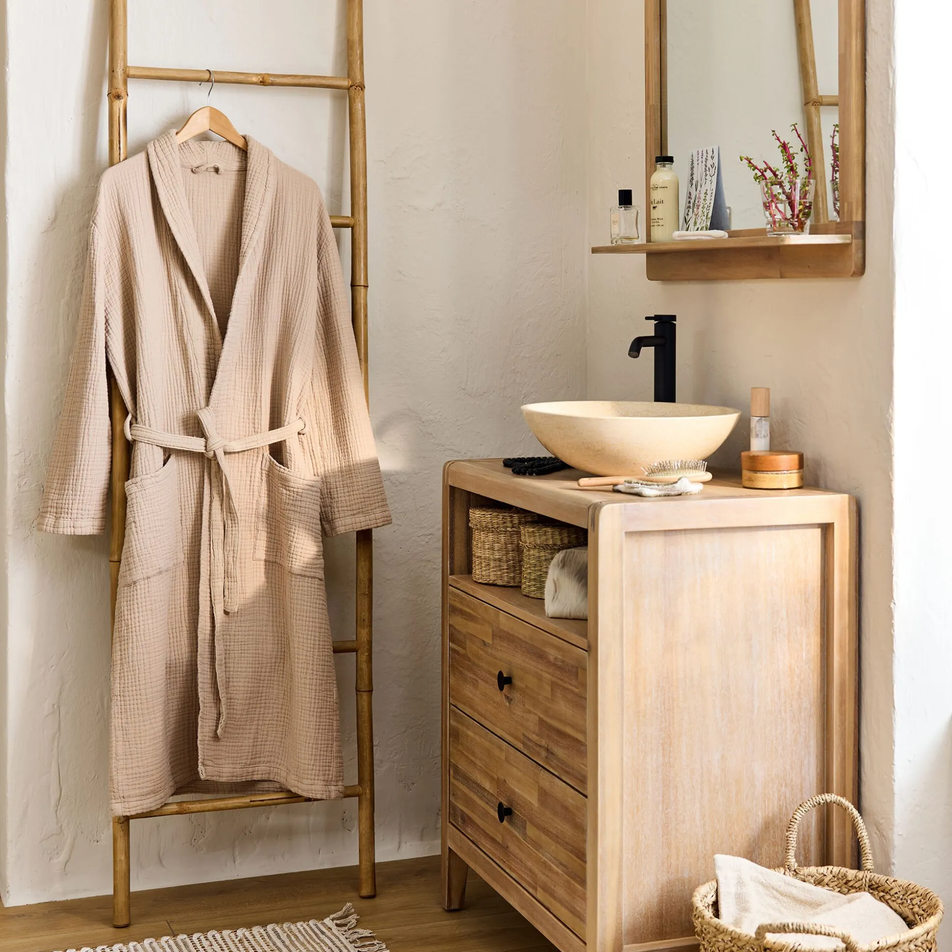 Peignoir en gaze de coton S/M - beige alpilles