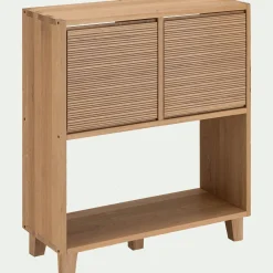 Petit buffet en bois de chêne avec portes striées - bois clair