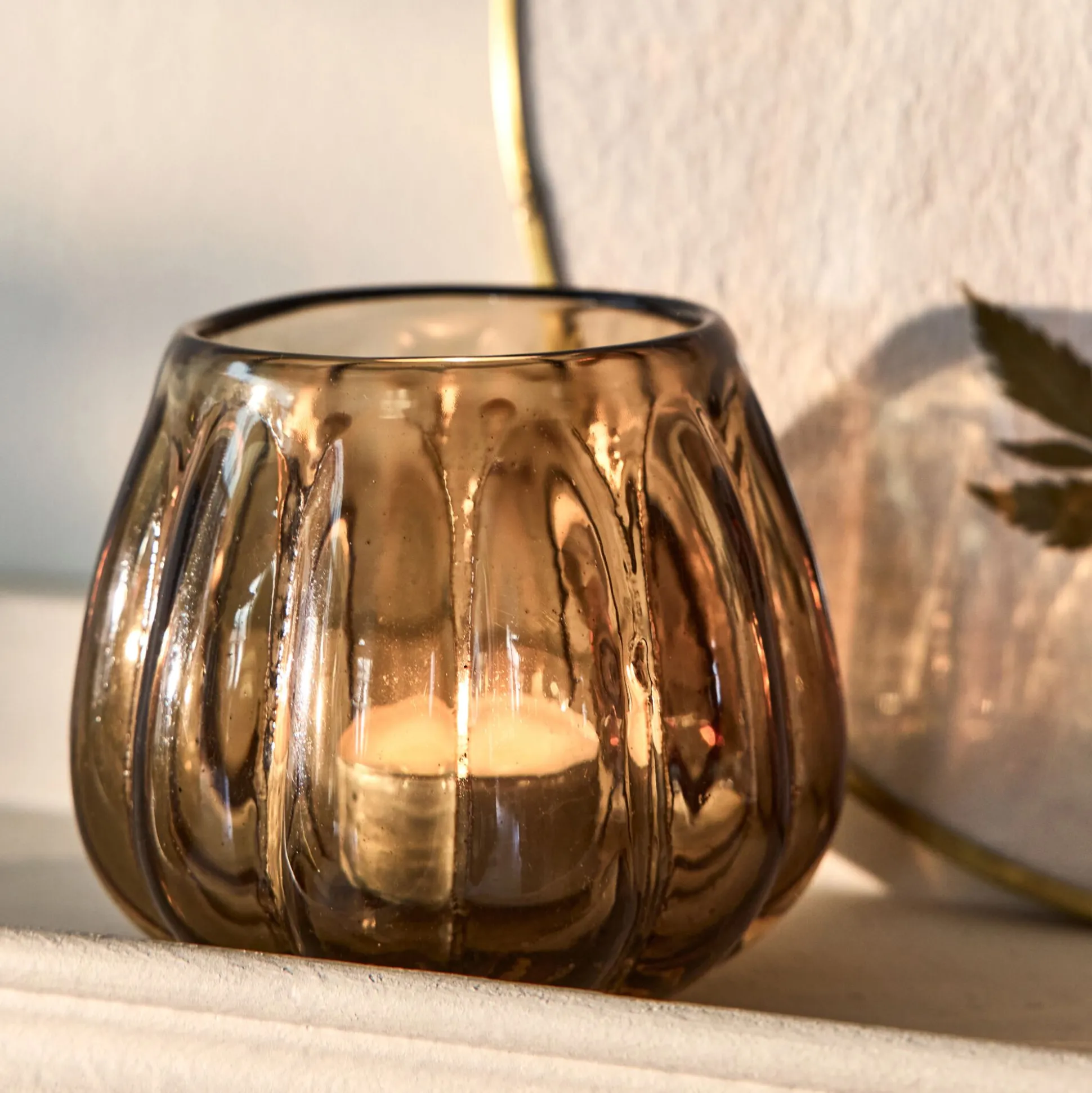 Photophore en verre D9cm - brun ombre