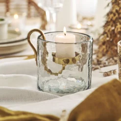 Photophore en verre et laiton D10xH10cm - transparent