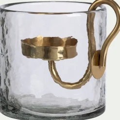 Photophore en verre et laiton D10xH10cm - transparent