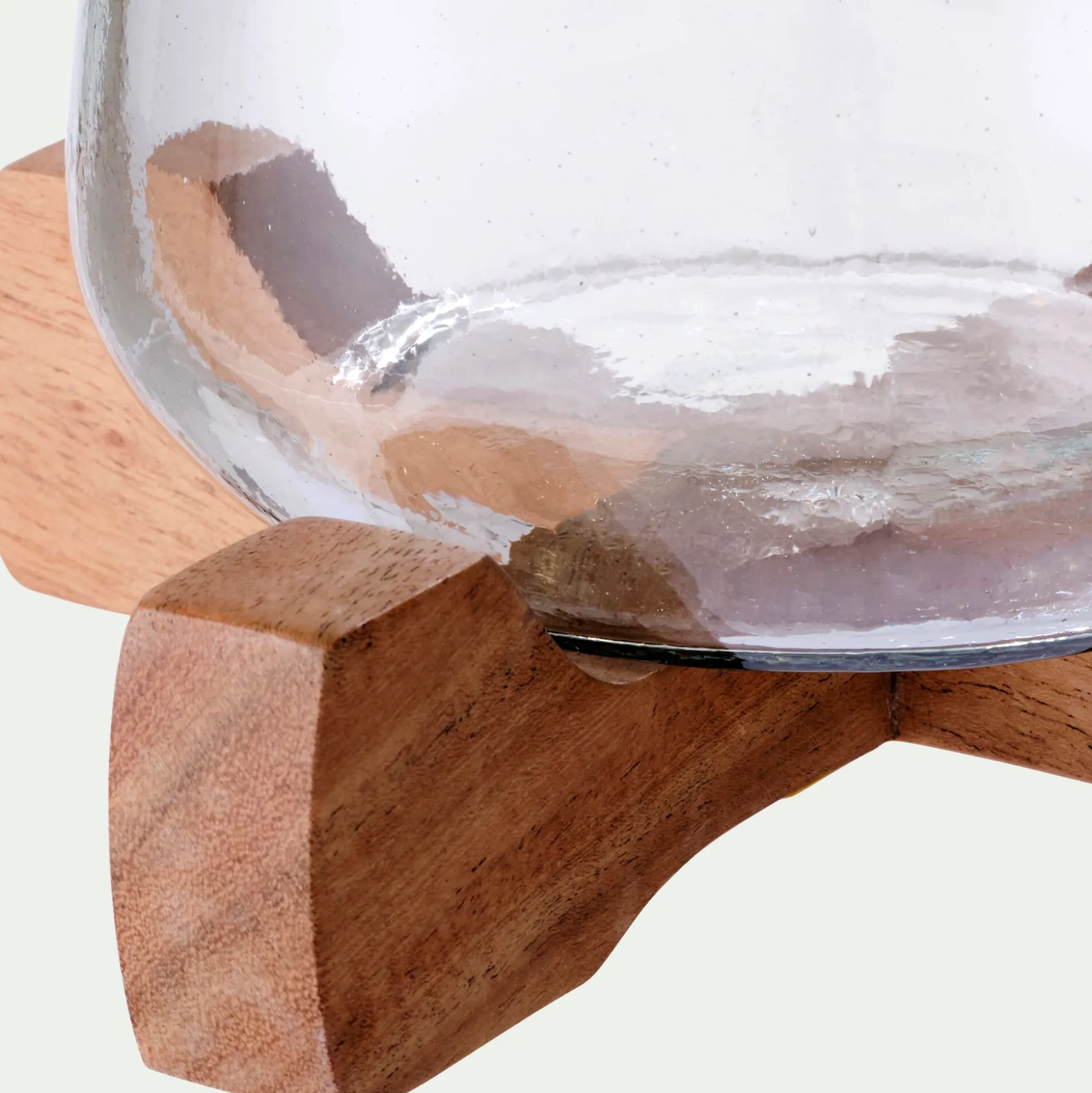 Photophore en verre sur pied en bois D17,5xH17,5cm - transparent