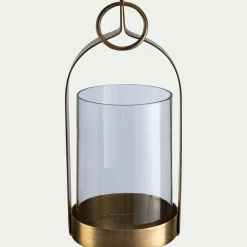 Photophore lanterne en verre et fer H25,4cm - doré