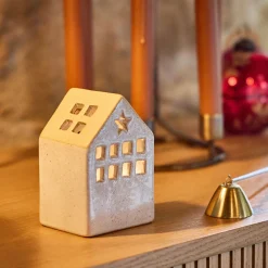 Photophore maisonnette de Noël en dolomite H11cm - gris