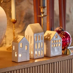 Photophore maisonnette de Noël en dolomite H11cm - gris