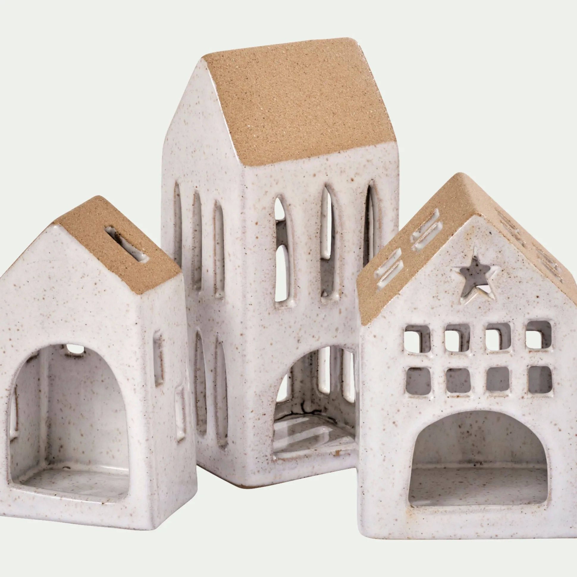 Photophore maisonnette de Noël en dolomite H11cm - gris