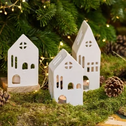 Photophore maisonnette en aluminium H13cm - blanc