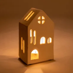 Photophore maisonnette en aluminium H13cm - blanc