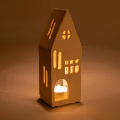 Photophore maisonnette en aluminium H17,3cm - blanc