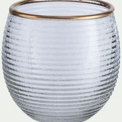 Photophore strié en verre D9cm - transparent