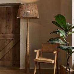 Pied de lampadaire en métal effet bois H157cm - bois clair