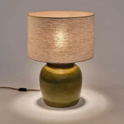 Pied de lampe électrifié en grès D28cm - vert