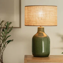 Pied de lampe électrifié en grès D15,5cm - vert