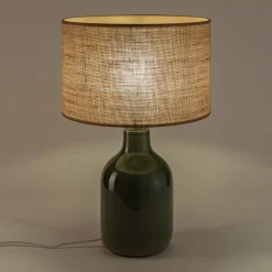 Pied de lampe électrifié en grès D15,5cm - vert