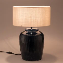 Pied de lampe électrifié en grès D27cm - bleu