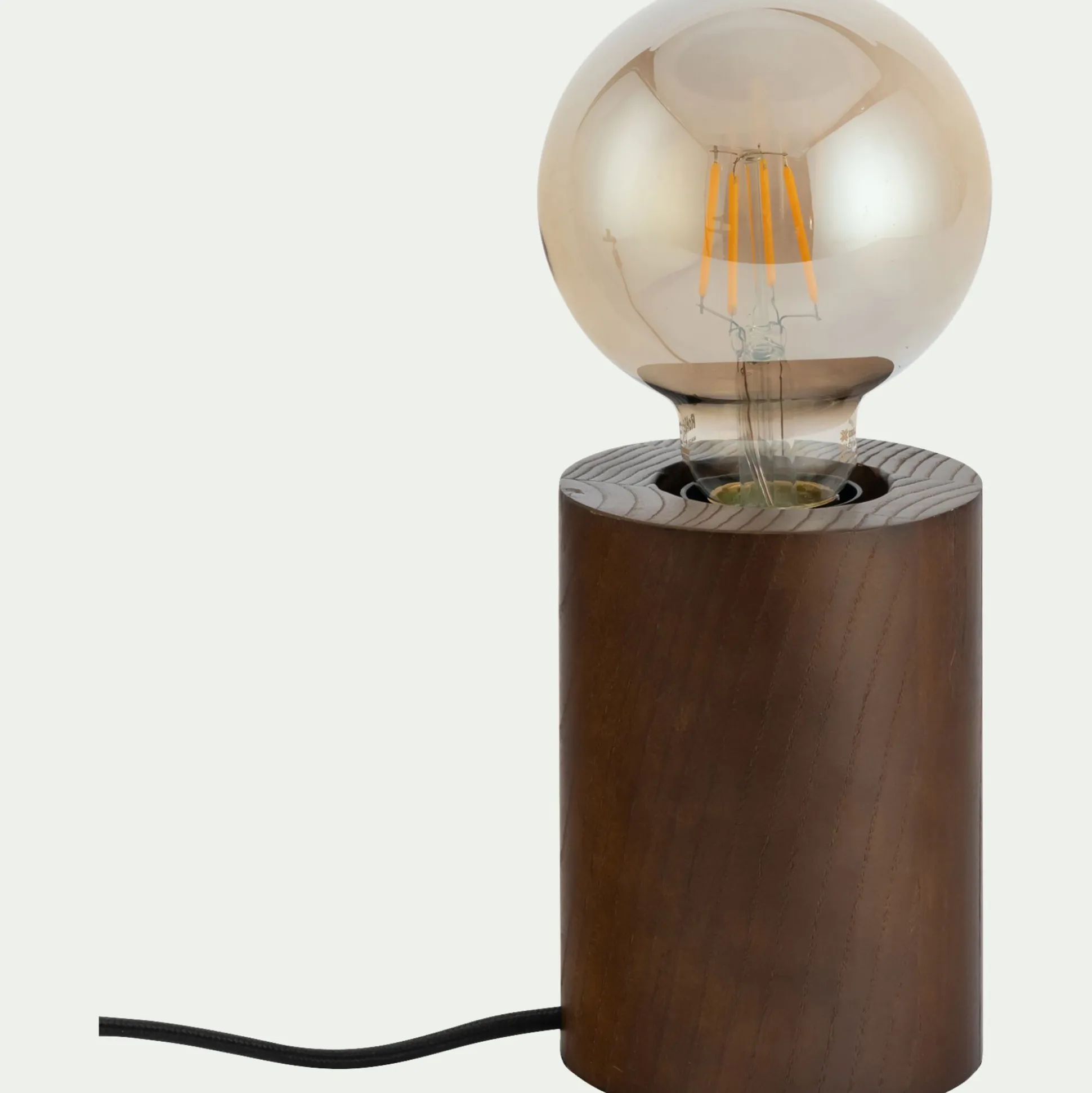Pied de lampe électrifiée en bois de châtaignier - bois foncé H12,5cm