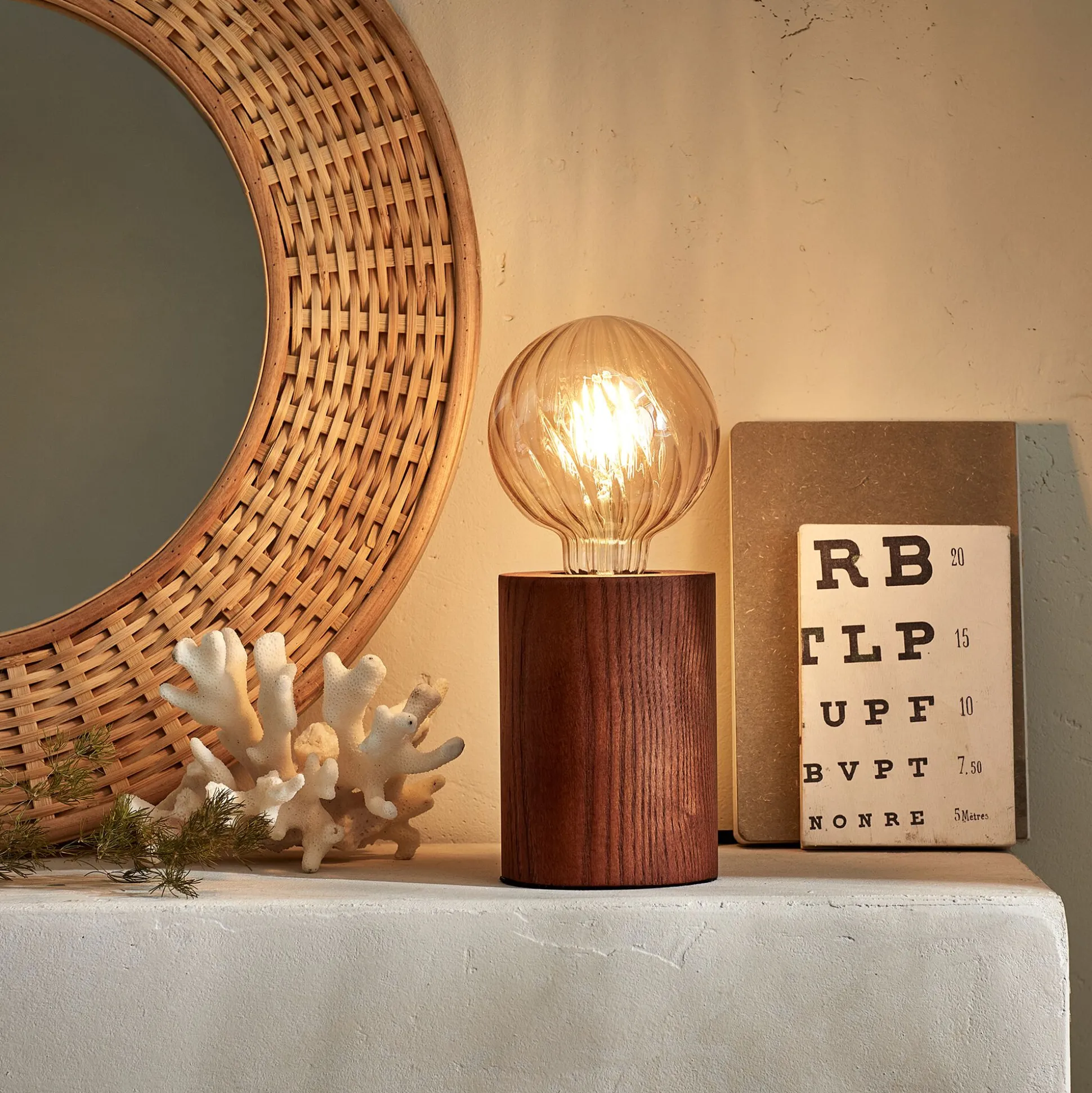 Pied de lampe électrifiée en bois de châtaignier - bois foncé H12,5cm