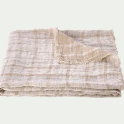 Plaid à carreaux en lin lavé 130x170cm - beige