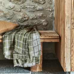 Plaid à carreaux en lin lavé 130x170cm - vert