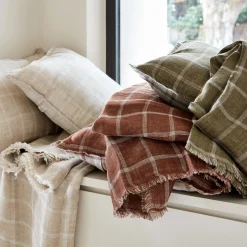 Plaid à carreaux en lin lavé 130x170cm - vert