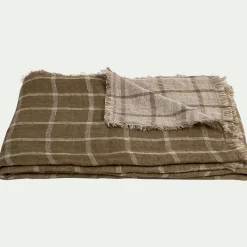 Plaid à carreaux en lin lavé 130x170cm - vert