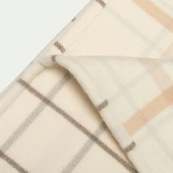 Plaid en coton et laine motif tartan finition franges 130x170cm - blanc écru
