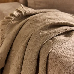 Plaid en coton motif végétal finition franges 130x170cm - vert