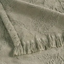 Plaid en coton motif végétal finition franges 130x170cm - vert