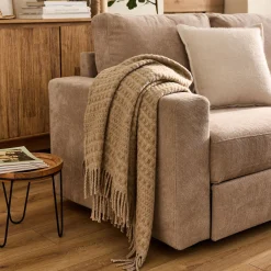 Plaid en laine recyclée à carreaux finition franges 130x170cm - marron