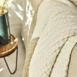 Plaid gaufré à carreaux en lin et coton 130x170cm - vert mousse