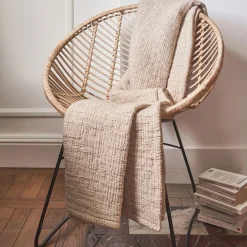 Plaid matelassé en coton motif pois finition surpiqure 130x170cm - beige