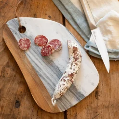 Planche à découper en marbre et acacia - blanc