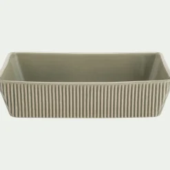 Plat à four individuel en grès strié L31cm - vert