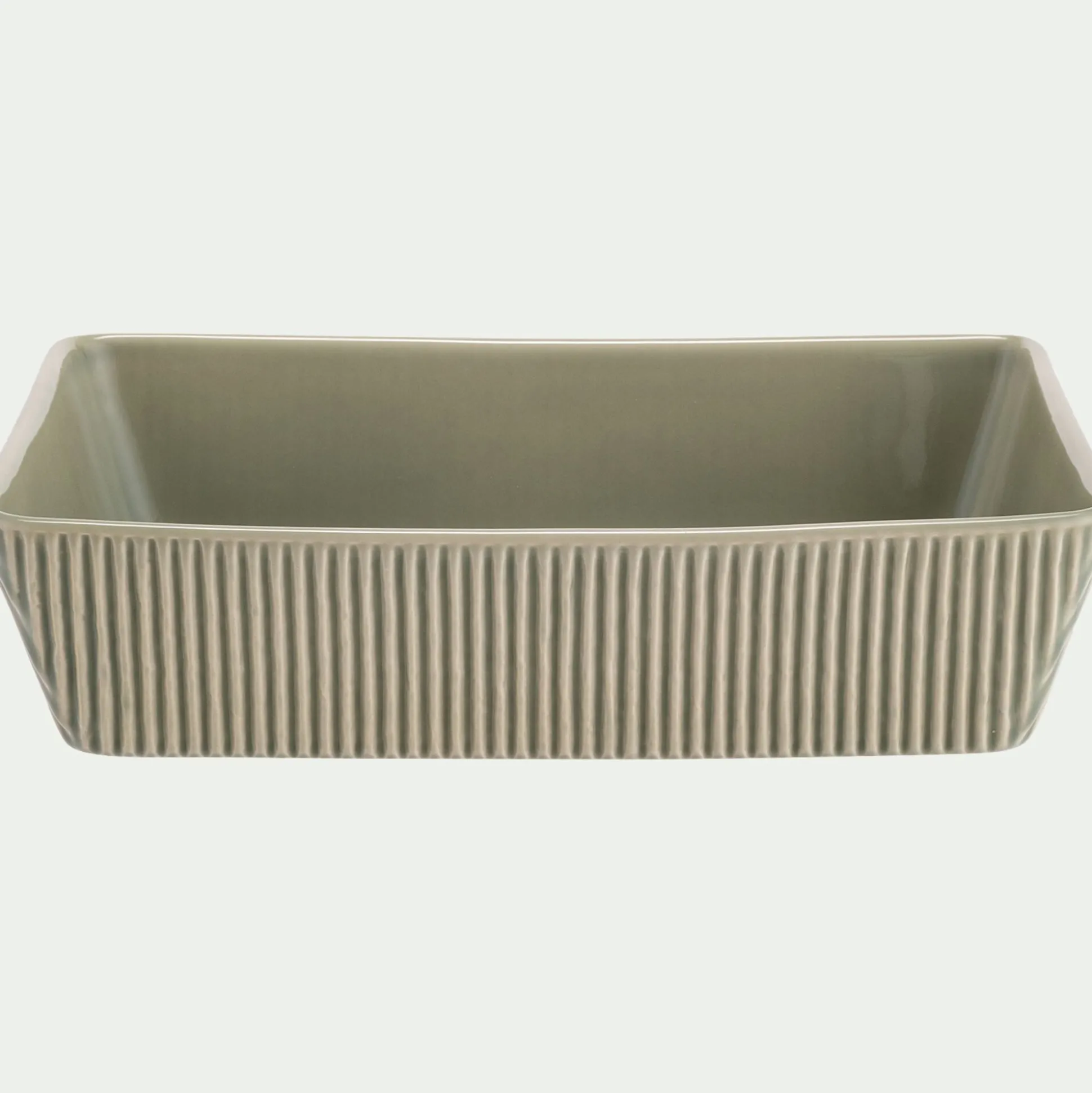 Plat à four individuel en grès strié L31cm - vert