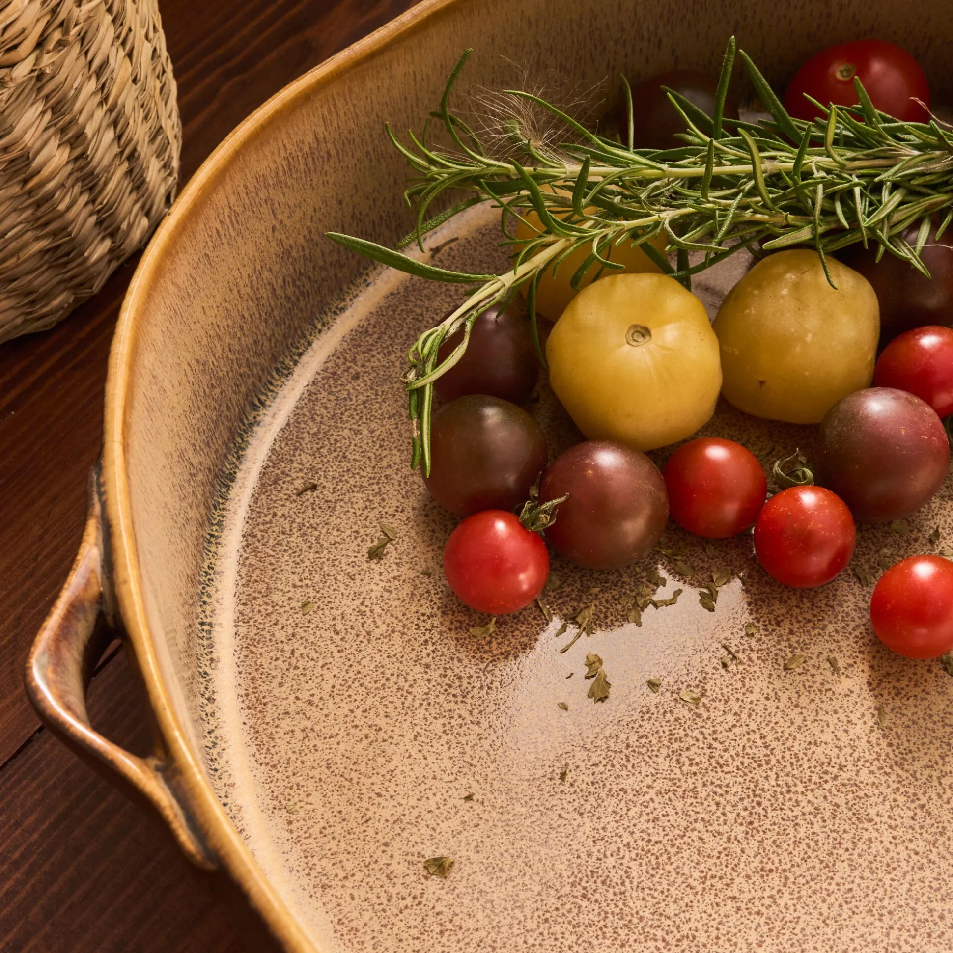 Plat à four ovale en grès L31,5cm - marron