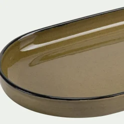 Plat apéritif en grès L32,8xl10,5cm - vert mousse