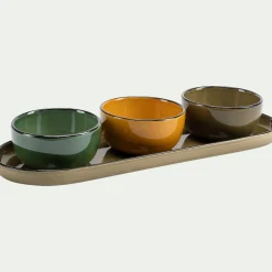Plat apéritif en grès L32,8xl10,5cm - vert mousse
